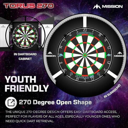 Mission Darts Torus 270 | Dart Board LED Lighting System with Easy Access to Dartboard Area for Unrestricted Play, Sand Blasted Black, Red, Blue, Green, Purple, Bronze and Silver Colours in Saudi Arabia