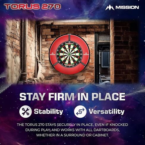 Mission Darts Torus 270 | Dart Board LED Lighting System with Easy Access to Dartboard Area for Unrestricted Play, Sand Blasted Black, Red, Blue, Green, Purple, Bronze and Silver Colours in Saudi Arabia