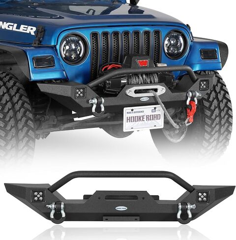 Hooke Road Wrangler TJ Front Bumper with Winch Plate & LED Lights & D-Rings for 1987-2006 Jeep Wrangler YJ TJ in Saudi Arabia