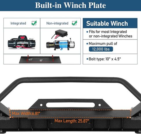 Hooke Road Wrangler TJ Front Bumper with Winch Plate & LED Lights & D-Rings for 1987-2006 Jeep Wrangler YJ TJ in Saudi Arabia