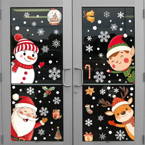102PCS Christmas Window Stickers for Glass Windows,Double Sided Snowflakes Xmas Window Clings,Reusable Static Santa Claus Reindeer Snowman Christmas Decals,Winter & Holiday Decorations in Saudi Arabia