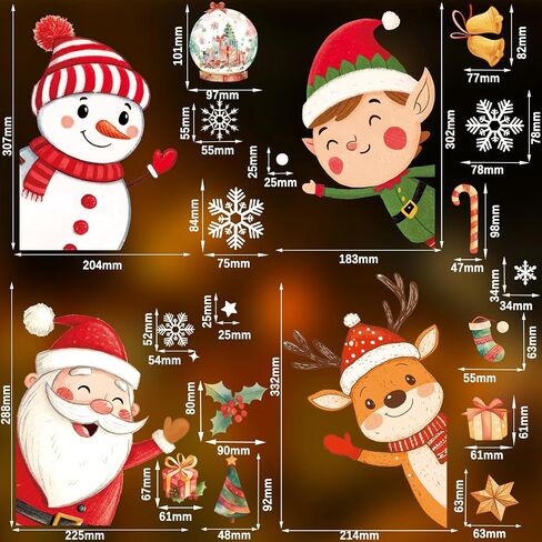102PCS Christmas Window Stickers for Glass Windows,Double Sided Snowflakes Xmas Window Clings,Reusable Static Santa Claus Reindeer Snowman Christmas Decals,Winter & Holiday Decorations in Saudi Arabia