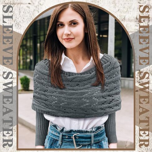 Geyoga 2 Pcs Scarf with Sleeves for Women Knitted Wrap Sweater Scarf with Sleeves Shrugs for Women Wrap Shawl in Kuwait
