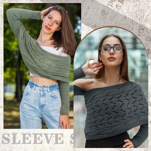 Geyoga 2 Pcs Scarf with Sleeves for Women Knitted Wrap Sweater Scarf with Sleeves Shrugs for Women Wrap Shawl in Kuwait