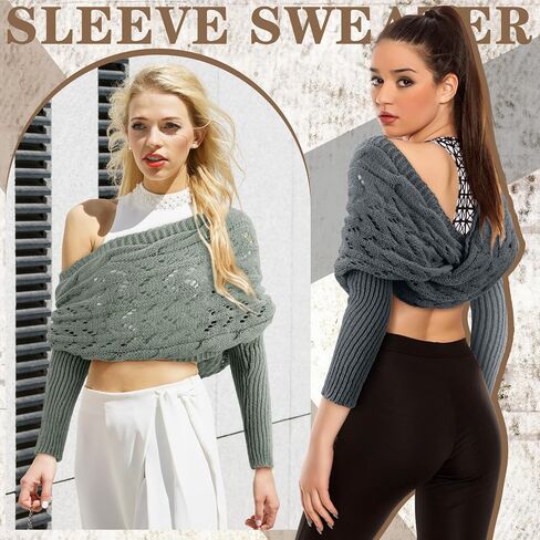 Geyoga 2 Pcs Scarf with Sleeves for Women Knitted Wrap Sweater Scarf with Sleeves Shrugs for Women Wrap Shawl in Kuwait