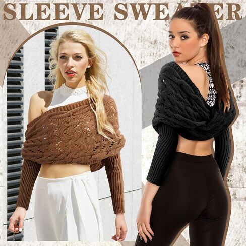 Geyoga 2 Pcs Scarf with Sleeves for Women Knitted Wrap Sweater Scarf with Sleeves Shrugs for Women Wrap Shawl in Kuwait