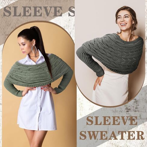 Geyoga 2 Pcs Scarf with Sleeves for Women Knitted Wrap Sweater Scarf with Sleeves Shrugs for Women Wrap Shawl in Kuwait