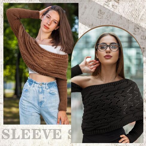 Geyoga 2 Pcs Scarf with Sleeves for Women Knitted Wrap Sweater Scarf with Sleeves Shrugs for Women Wrap Shawl in Kuwait
