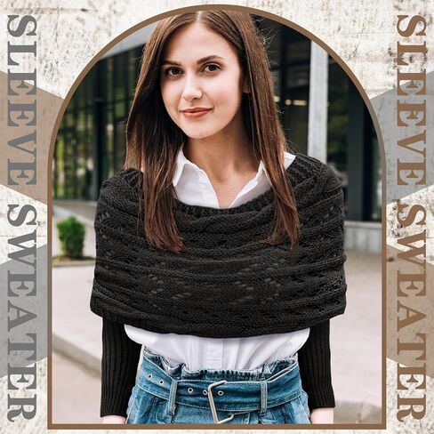 Geyoga 2 Pcs Scarf with Sleeves for Women Knitted Wrap Sweater Scarf with Sleeves Shrugs for Women Wrap Shawl in Kuwait