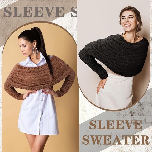 Geyoga 2 Pcs Scarf with Sleeves for Women Knitted Wrap Sweater Scarf with Sleeves Shrugs for Women Wrap Shawl in Kuwait