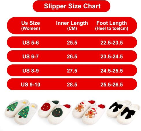 Christmas Slippers for Women Men, Soft Slip-On House Winter Plush Fluffy Cute Slippers for Holiday Xmas Bedroom Indoor Outdoor Use(Bowknot,Gingerbread) in Saudi Arabia