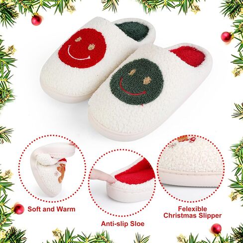 Christmas Slippers for Women Men, Soft Slip-On House Winter Plush Fluffy Cute Slippers for Holiday Xmas Bedroom Indoor Outdoor Use(Bowknot,Gingerbread) in Saudi Arabia