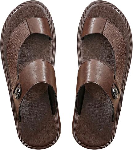 GORGLITTER Men's Beach Leather Double Band Studded Sandals Toe Post Flat Shoes Pu Slide Slippers in Saudi Arabia
