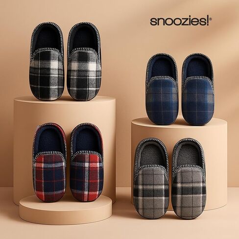 Snoozies Modern Alpine Plaid Memory Foam Slippers for Men Indoor, Soft Sherpa-Lined Mens House Shoes Non-Skid in Saudi Arabia