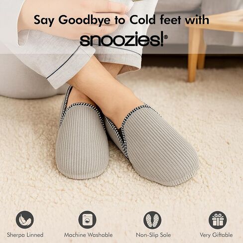 شبشب Snoozies Alpine Corduroy من الإسفنج الذكي للرجال في الأماكن المغلقة، أحذية منزلية ناعمة مبطنة بصوف الشيربا للرجال مضادة للانزلاق in Saudi Arabia