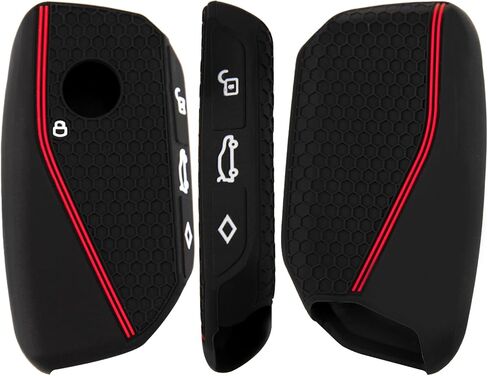OLLEN 2PCS Soft Silicone Key Fob Cover, Fit for BMW 2023 2024 2025 2026 New 5/7 Series 740i 760i IX IX3 XM X1 X2 X3 X5 X6 X7 I5 I7 etc, Car Key Case Protector with Rings, Red+Blue Line in Saudi Arabia