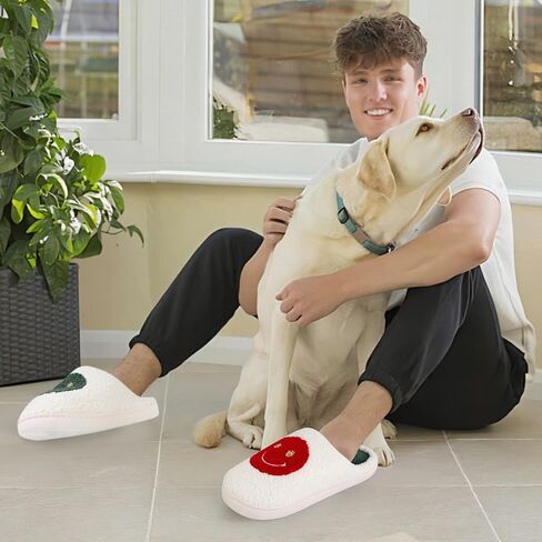 Christmas Slippers for Women Men, Soft Slip-On House Winter Plush Fluffy Cute Slippers for Holiday Xmas Bedroom Indoor Outdoor Use(Bowknot,Gingerbread) in Saudi Arabia