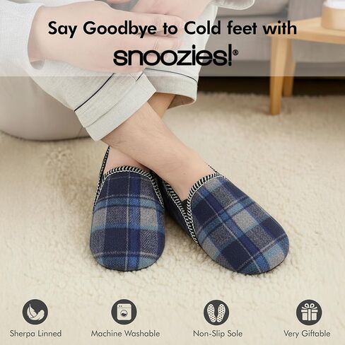 Snoozies Modern Alpine Plaid Memory Foam Slippers for Men Indoor, Soft Sherpa-Lined Mens House Shoes Non-Skid in Saudi Arabia