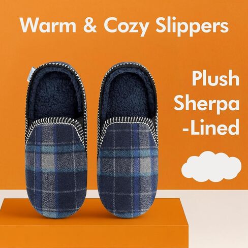 Snoozies Modern Alpine Plaid Memory Foam Slippers for Men Indoor, Soft Sherpa-Lined Mens House Shoes Non-Skid in Saudi Arabia