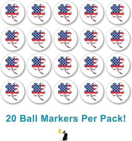 Four Leaf Clover Golf Ball Marker for Putting Green (20) - Quarter Sized Plastic Marker - Lays Flat on Green & Holds Position with Prong - Golf Essential & Golf Accessories in Saudi Arabia