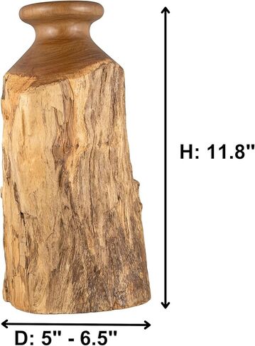 مزهرية خشبية طبيعية مصنوعة يدويًا من Vitex Pubescens Vahl؛ الارتفاع (11.8 بوصة) × العمق (5 بوصة - 6.5 بوصة)؛ مزهرية خشبية فريدة من نوعها in Kuwait