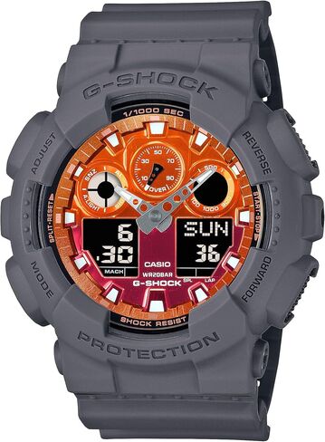 Casio G-Shock Flames of Color Gray Resin Orange Dial Watch GA100FL-8A in Saudi Arabia