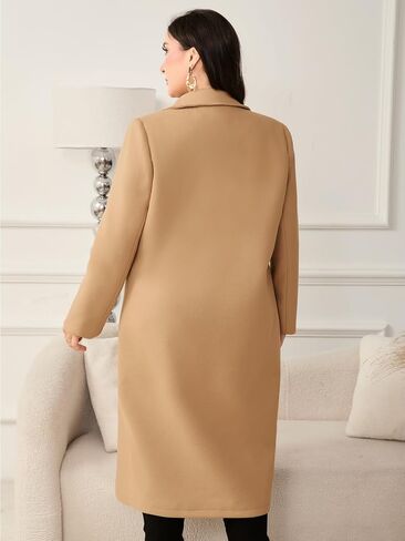 ZOMVA Women's Plus Size Wool Pea Coat Double Breasted Notch Lapel Collar Fall Winter Classic Long Trench Coat in Saudi Arabia