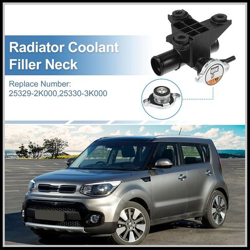 Engine Radiator Filler Neck with Fully Sealed Cap Replacement for Kia Soul 1.6L 2.0L Wagon 5 Door 2010-2011, No.25329-2K000/25330-3K000 Plastic Black 1Set in Saudi Arabia