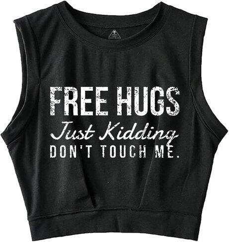 Free HUGS JUST Kidding Don't Touch ME Workout Tank - Gym Sleeveless Shirt for Running, Fitness, Streetwear in Saudi Arabia