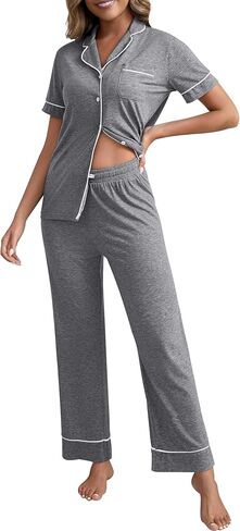 PNAEONG Womens Pajama Sets Short Sleeve Button Down Sleepwear 2 Piece Lounge Sets Soft Pj Sets in Kuwait