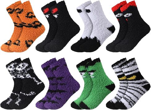 8 Pairs Halloween Fuzzy Socks for Women Girls Cozy Thick Fluffy Warm Socks Funny Halloween Gifts for Boo Spooky Basket Stuffers in Saudi Arabia