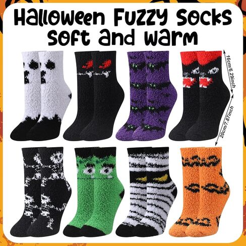 8 Pairs Halloween Fuzzy Socks for Women Girls Cozy Thick Fluffy Warm Socks Funny Halloween Gifts for Boo Spooky Basket Stuffers in Saudi Arabia