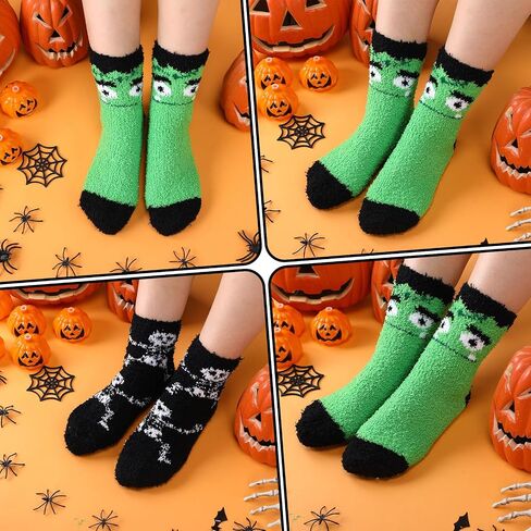 8 Pairs Halloween Fuzzy Socks for Women Girls Cozy Thick Fluffy Warm Socks Funny Halloween Gifts for Boo Spooky Basket Stuffers in Saudi Arabia