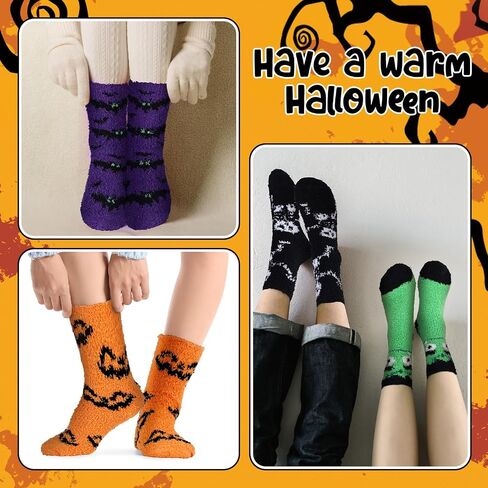8 Pairs Halloween Fuzzy Socks for Women Girls Cozy Thick Fluffy Warm Socks Funny Halloween Gifts for Boo Spooky Basket Stuffers in Saudi Arabia