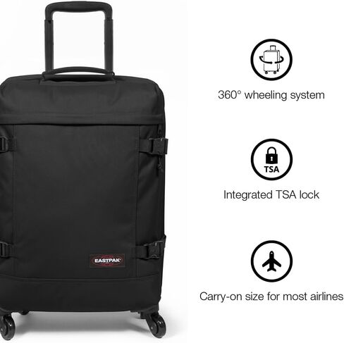 حقيبة EASTPAK Trans4 S - حقيبة سفر كبيرة بعجلات سعة 44 لترًا مع حجيرات مزدوجة، وقفل TSA، وعجلات دوارة 360 درجة، ومقبض منقوش بالألماس، باللون الأسود in Kuwait