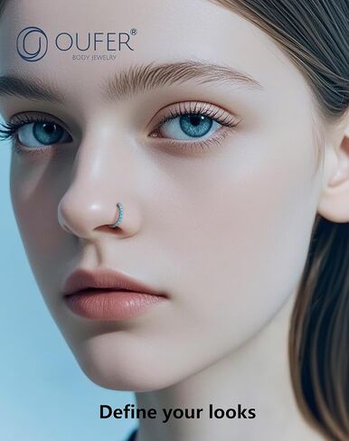 حلقات أنف فيروزية من OUFER، فولاذ جراحي 316L، حلقات أنف 20 جرام للنساء والرجال، حلقات مفصلية للشفاه، حلقات غضروف محارة روك هيليكس تراغوس دايث - 6/7/8 مم in Saudi Arabia