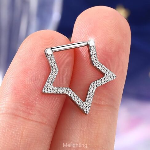 Melighting Star Septum Ring 16G 8mm Clicker مع تصميم نجمة خمس نقاط مطروقة، مجوهرات ثقب الأنف والأنف من الفولاذ المقاوم للصدأ 316L الجراحية للنساء والرجال in Saudi Arabia