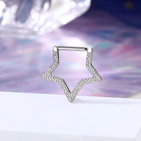 Melighting Star Septum Ring 16G 8mm Clicker مع تصميم نجمة خمس نقاط مطروقة، مجوهرات ثقب الأنف والأنف من الفولاذ المقاوم للصدأ 316L الجراحية للنساء والرجال in Saudi Arabia