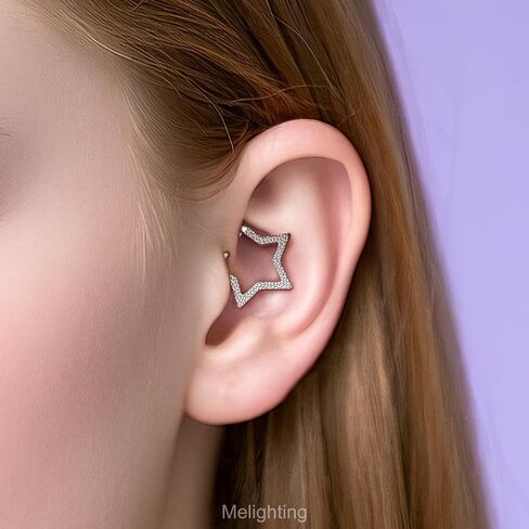 Melighting Star Septum Ring 16G 8mm Clicker مع تصميم نجمة خمس نقاط مطروقة، مجوهرات ثقب الأنف والأنف من الفولاذ المقاوم للصدأ 316L الجراحية للنساء والرجال in Saudi Arabia