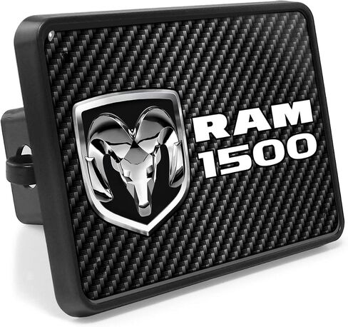 Compatible with - RAM 1500 UV Graphic Carbon Fiber Look Metal Face-Plate on ABS Plastic 2 Tow Hitch Cover in Saudi Arabia