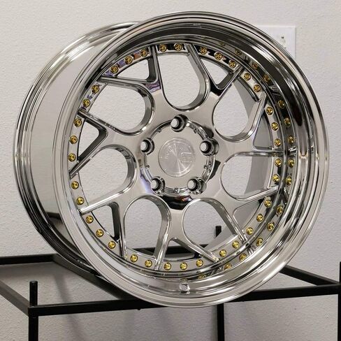 حافة عجلات AodHan DS-01 19x10.5 5x114.3 73.1CB +15 فراغ كروم مع مسامير ذهبية in Saudi Arabia