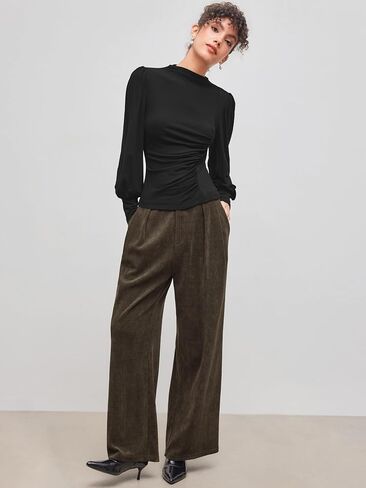 CIDER Long Sleeve Tops for Women Turtle Neck Ruched Slim Fit Blouse Elegant Solid Top Long Sleeve in Saudi Arabia