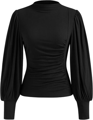 CIDER Long Sleeve Tops for Women Turtle Neck Ruched Slim Fit Blouse Elegant Solid Top Long Sleeve in Saudi Arabia