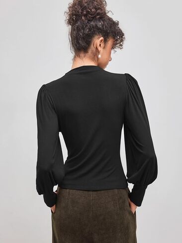 CIDER Long Sleeve Tops for Women Turtle Neck Ruched Slim Fit Blouse Elegant Solid Top Long Sleeve in Saudi Arabia