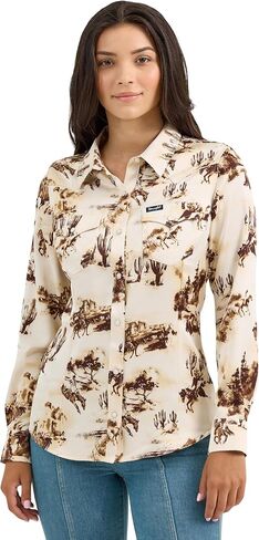 Wrangler Cacti/Cream Bold Bucking Cowboy Weomen's Collared Western Snap Shirt 112367229 in Saudi Arabia