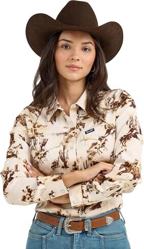 Wrangler Cacti/Cream Bold Bucking Cowboy Weomen's Collared Western Snap Shirt 112367229 in Saudi Arabia