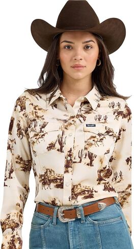 Wrangler Cacti/Cream Bold Bucking Cowboy Weomen's Collared Western Snap Shirt 112367229 in Saudi Arabia