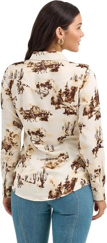Wrangler Cacti/Cream Bold Bucking Cowboy Weomen's Collared Western Snap Shirt 112367229 in Saudi Arabia