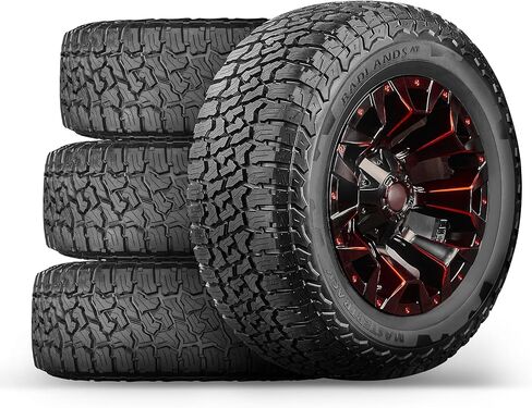عبوتان: إطار Mastertrack BADLANDS AT LT275/65R18 لجميع التضاريس للشاحنات الخفيفة وسيارات الدفع الرباعي | 10 طبقات E (نطاق التحميل E) | 123/120 ثانية | يشمل ضمان مخاطر الطريق -275/65-18 (الإطار فقط) in Kuwait