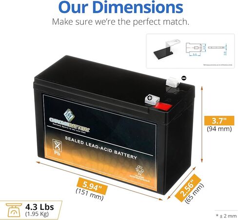 بطارية كروم بديلة قابلة لإعادة الشحن بقوة 12 فولت 7AH SLA متوافقة مع UPS Back Up، وFish Finder، والسكوتر الكهربائي، وGo Kart، وQuad، والمزيد: 5.94 × 2.56 × 3.72، محطة T1 in Kuwait